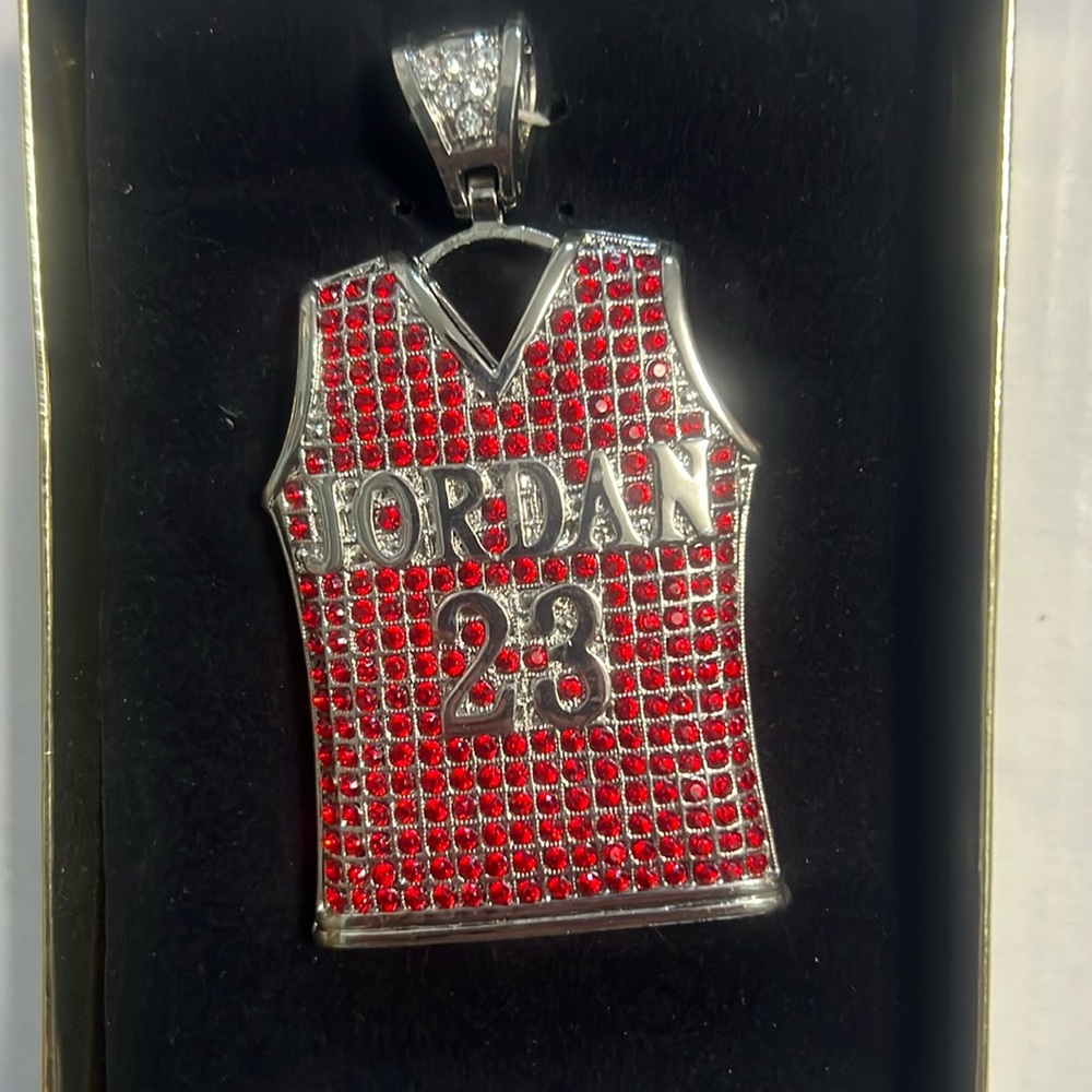 Michael Jordan 23 Jersey Pendant Necklace with Red CZs New silver